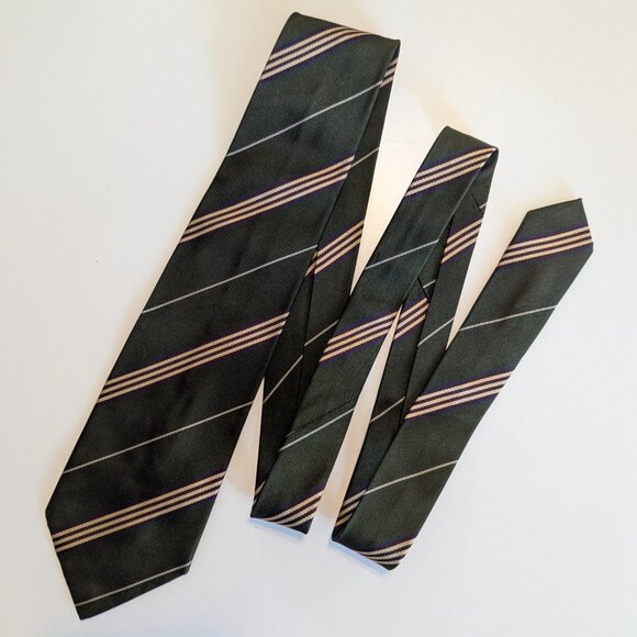Hugo Boss Khaki Diagonal Striped 100% Silk Tie - Made in Italy - Picture 2 of 8